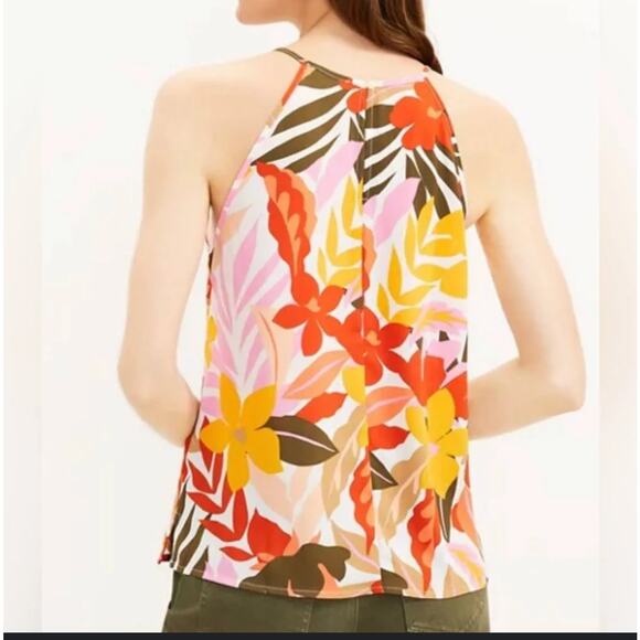 Loft Tropical Bright colorful Pink Yellow Floral Print Halter Blouse Size Small - Picture 2 of 10